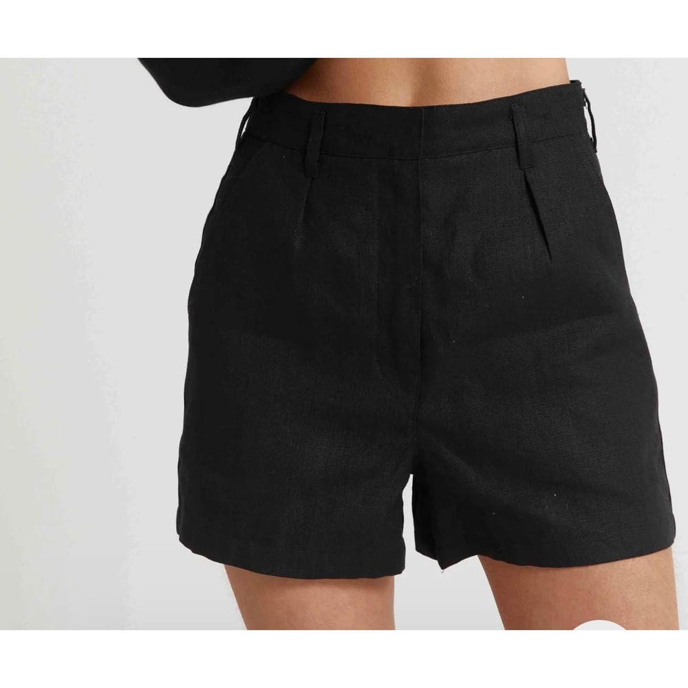 Almina Concept Black 100% Linen Pleated High Waisted Shorts Womens Size Large